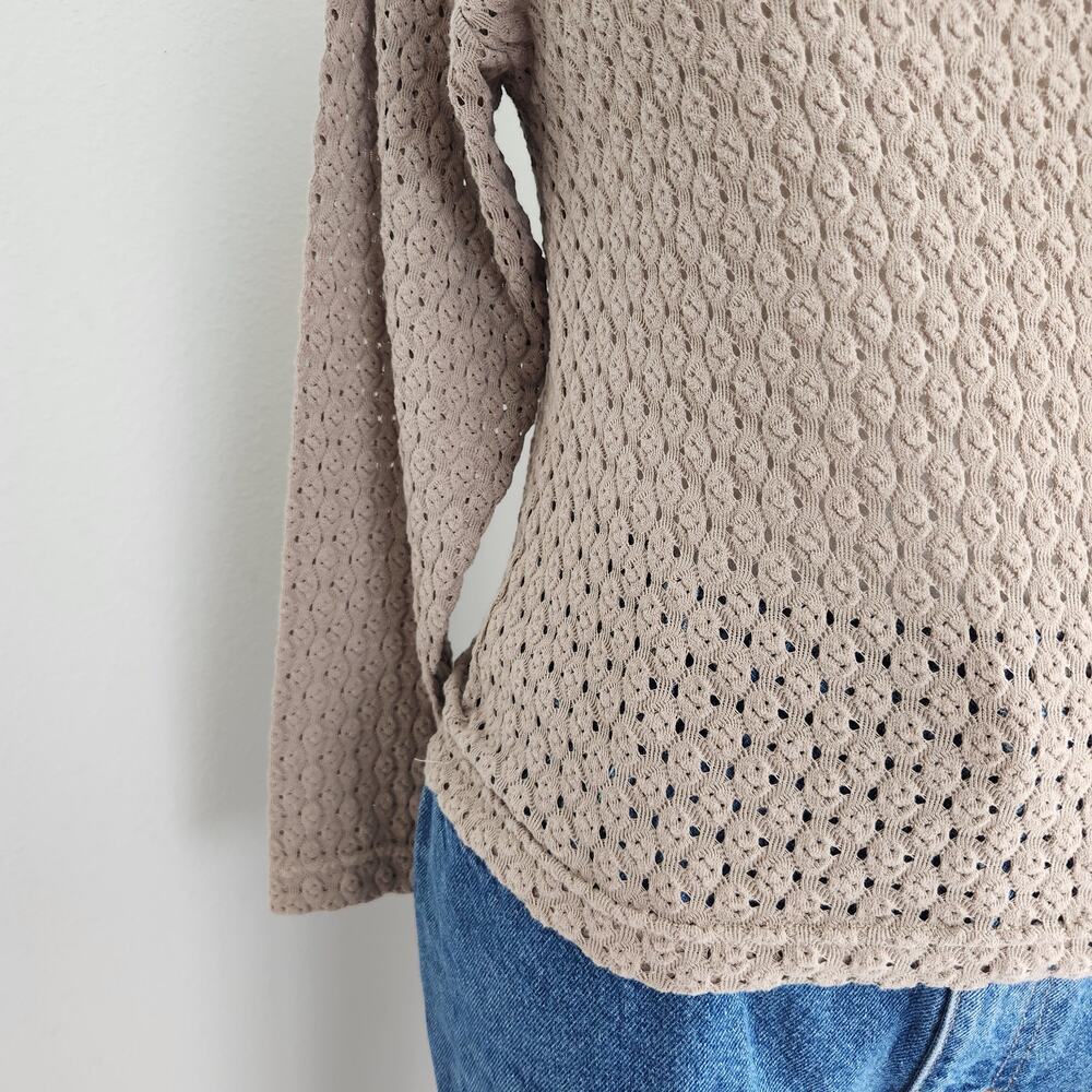Vintage 90s Taupe Brown Open Knit Long Sleeve Pullover Sweater Top Neutral L - Picture 5 of 9